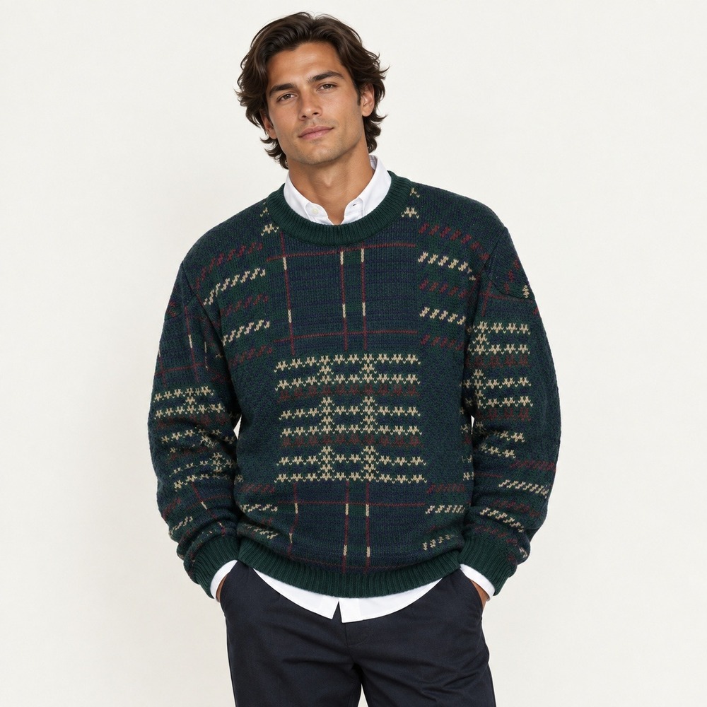 GFC Trading Company Mens Sweater Large Knit Geometric Vintage Dark Green